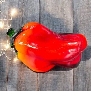 Vintage 1990s Art Glass Bell Pepper Large Red Pepper Figurine Glass Paperweight